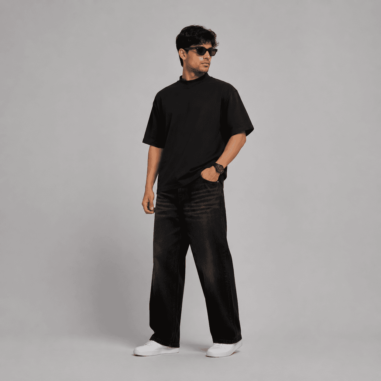 Black Horizon Soft Baggy Loose Fit Jeans - front view