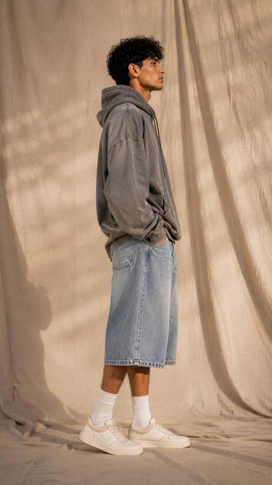 Breeze Light Blue Baggy Denim Shorts - fabric detail