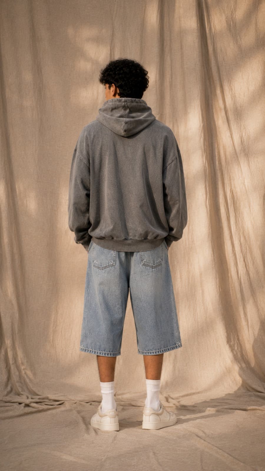 Breeze Light Blue Baggy Denim Shorts - back view