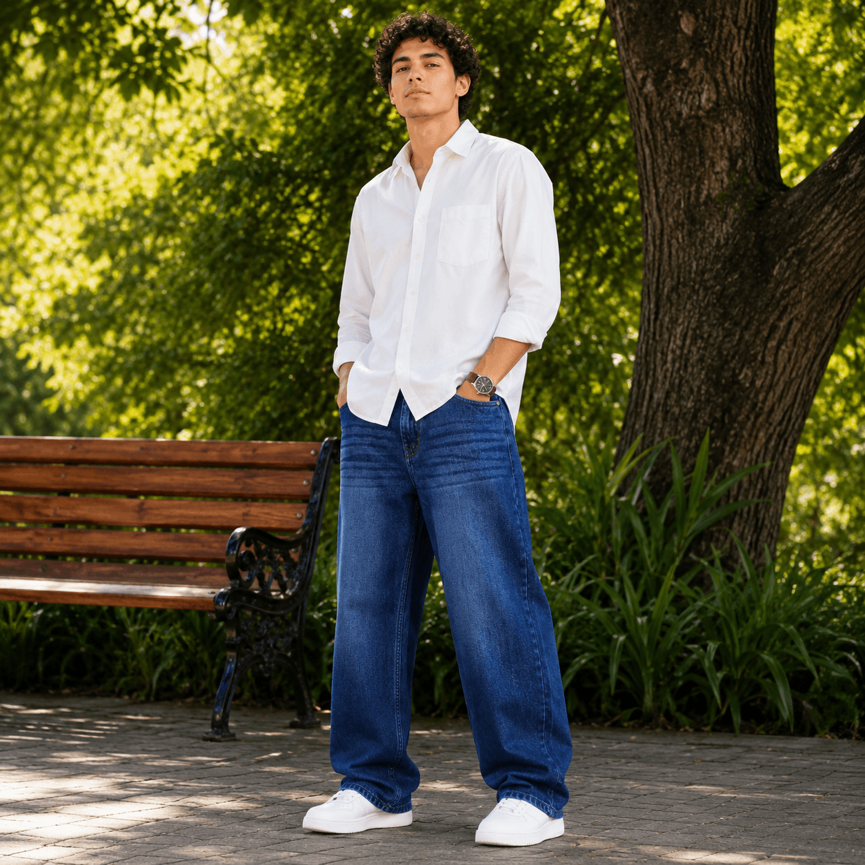 Deep Indigo Soft Baggy Loose Fit Jeans - front view