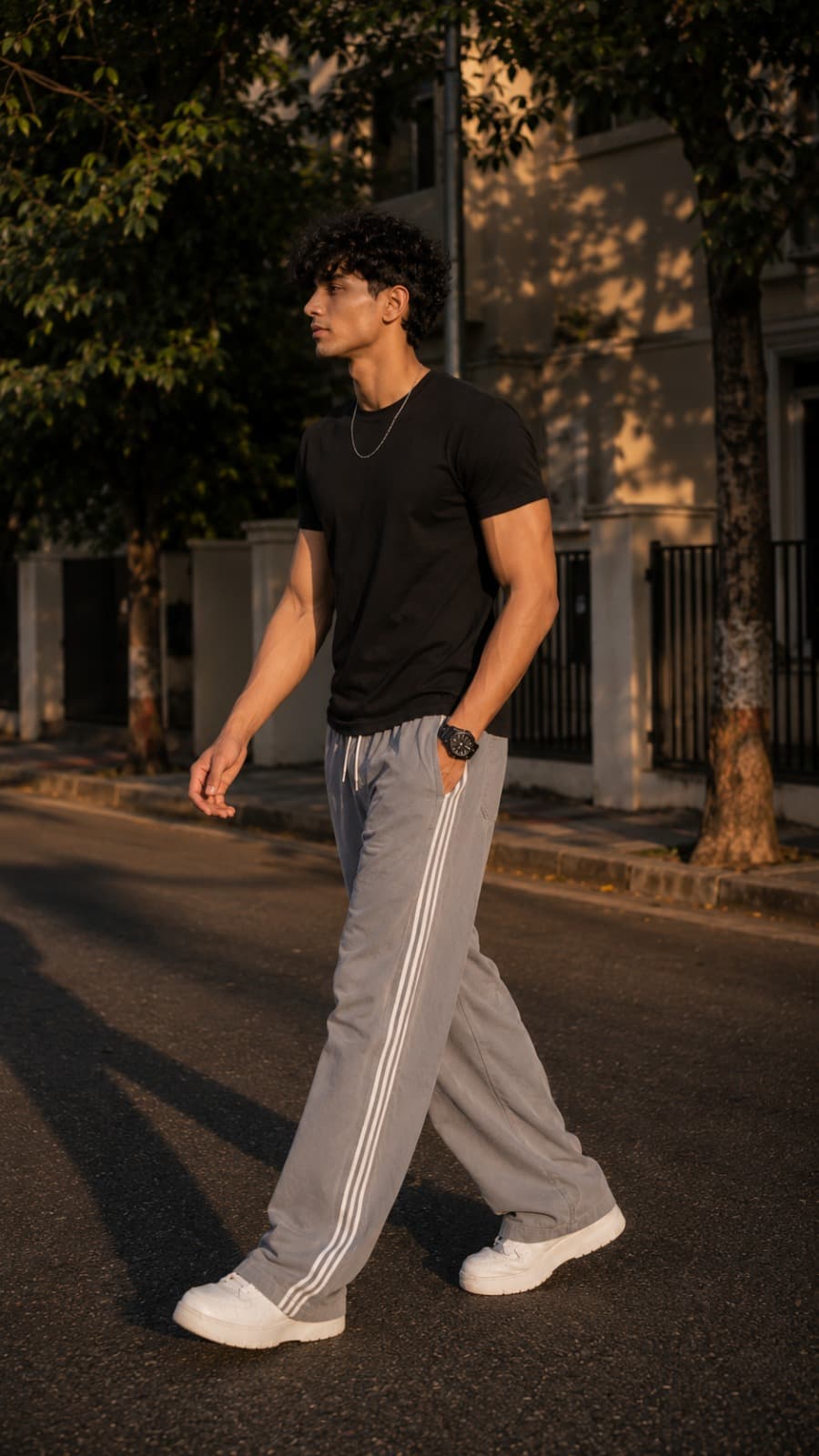 Shadow Heather Grey Relaxed Fit Track Pants - side view