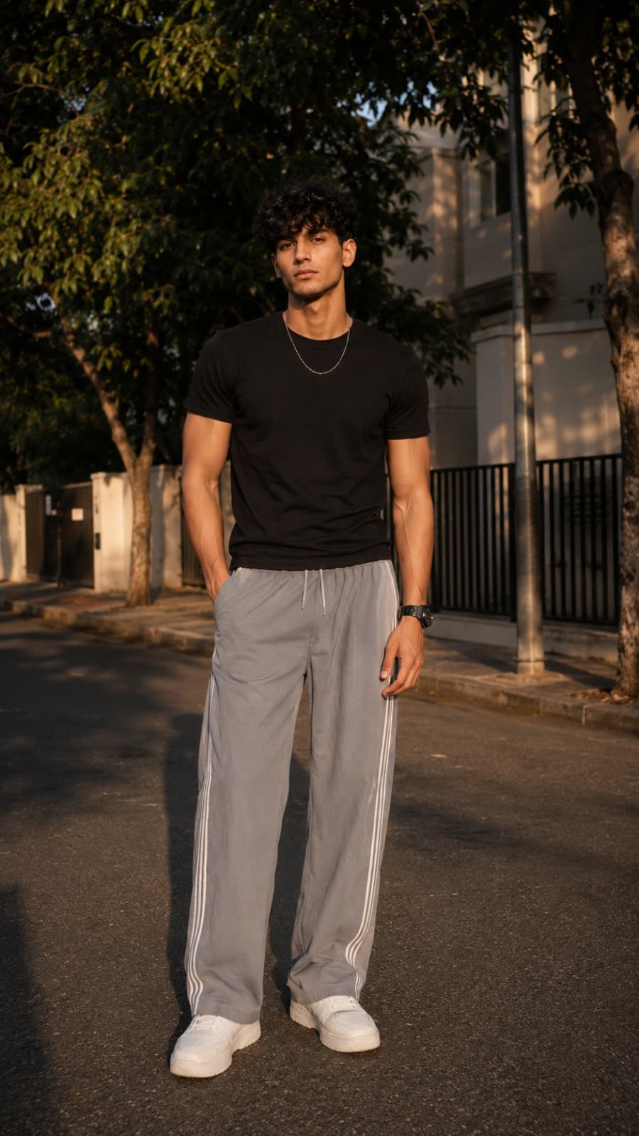 Shadow Heather Grey Relaxed Fit Track Pants - back view