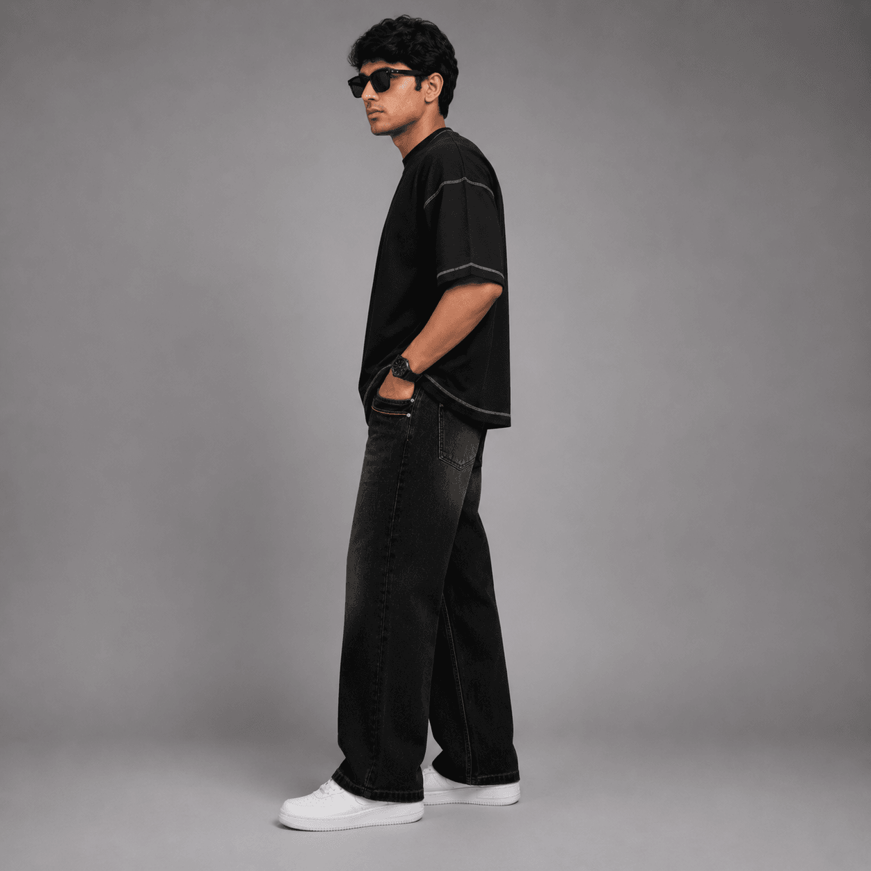 Onyx Black Mid Rise Bootcut Jeans - view 4