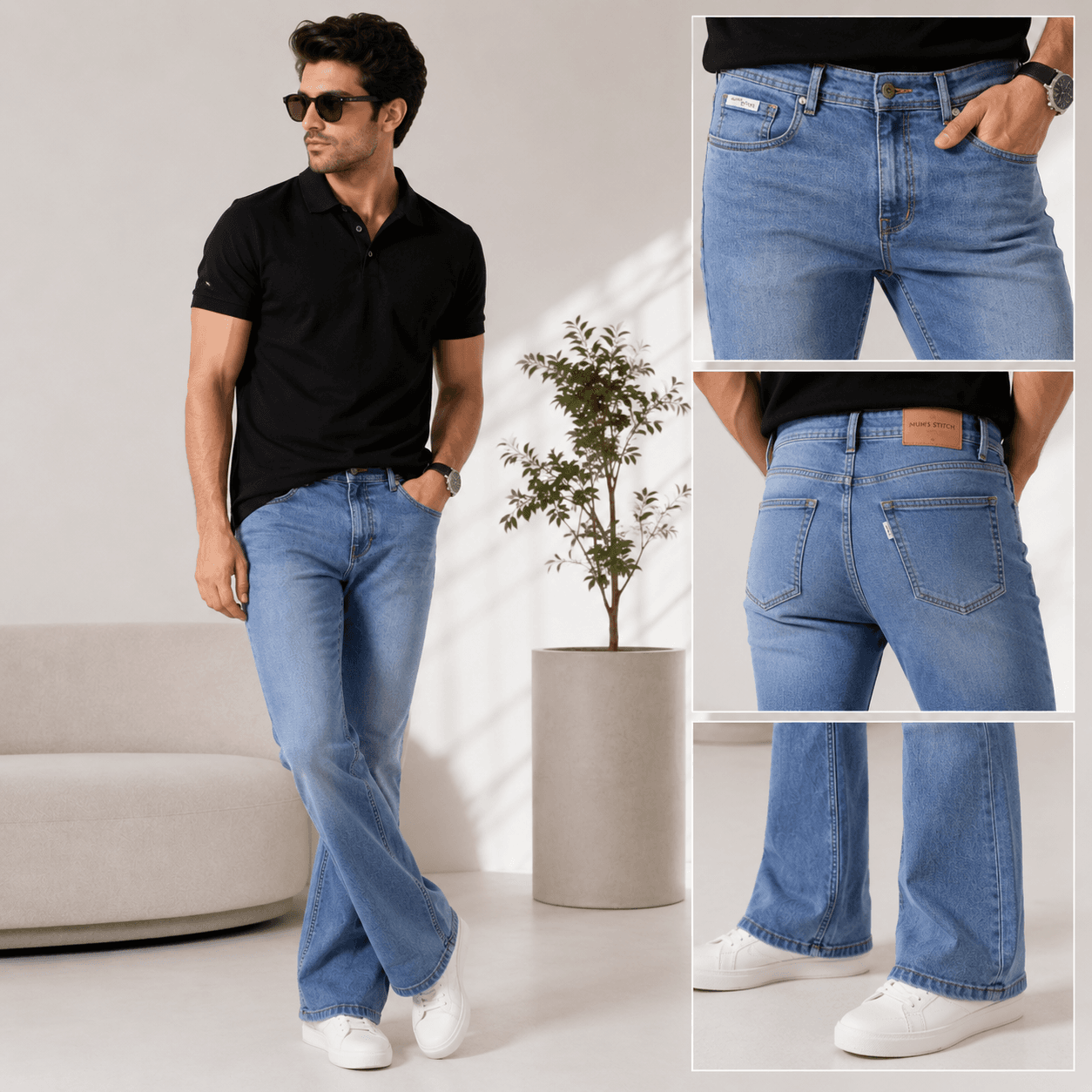 Soft Blue Casual Fit Straight Leg Jeans - view 3