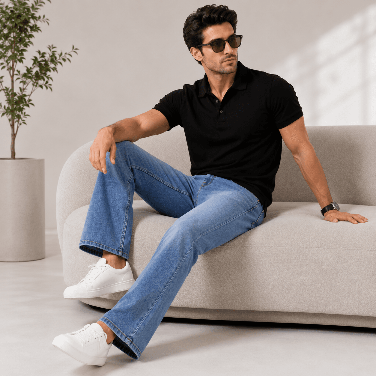 Soft Blue Casual Fit Straight Leg Jeans - view 4
