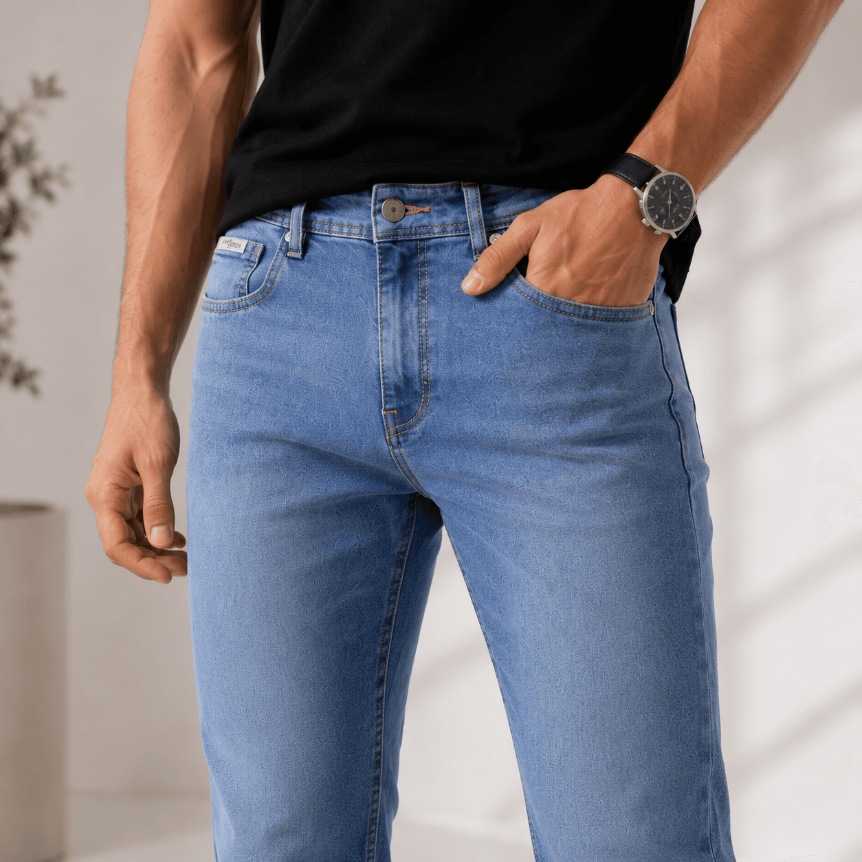 Soft Blue Casual Fit Straight Leg Jeans - view 7