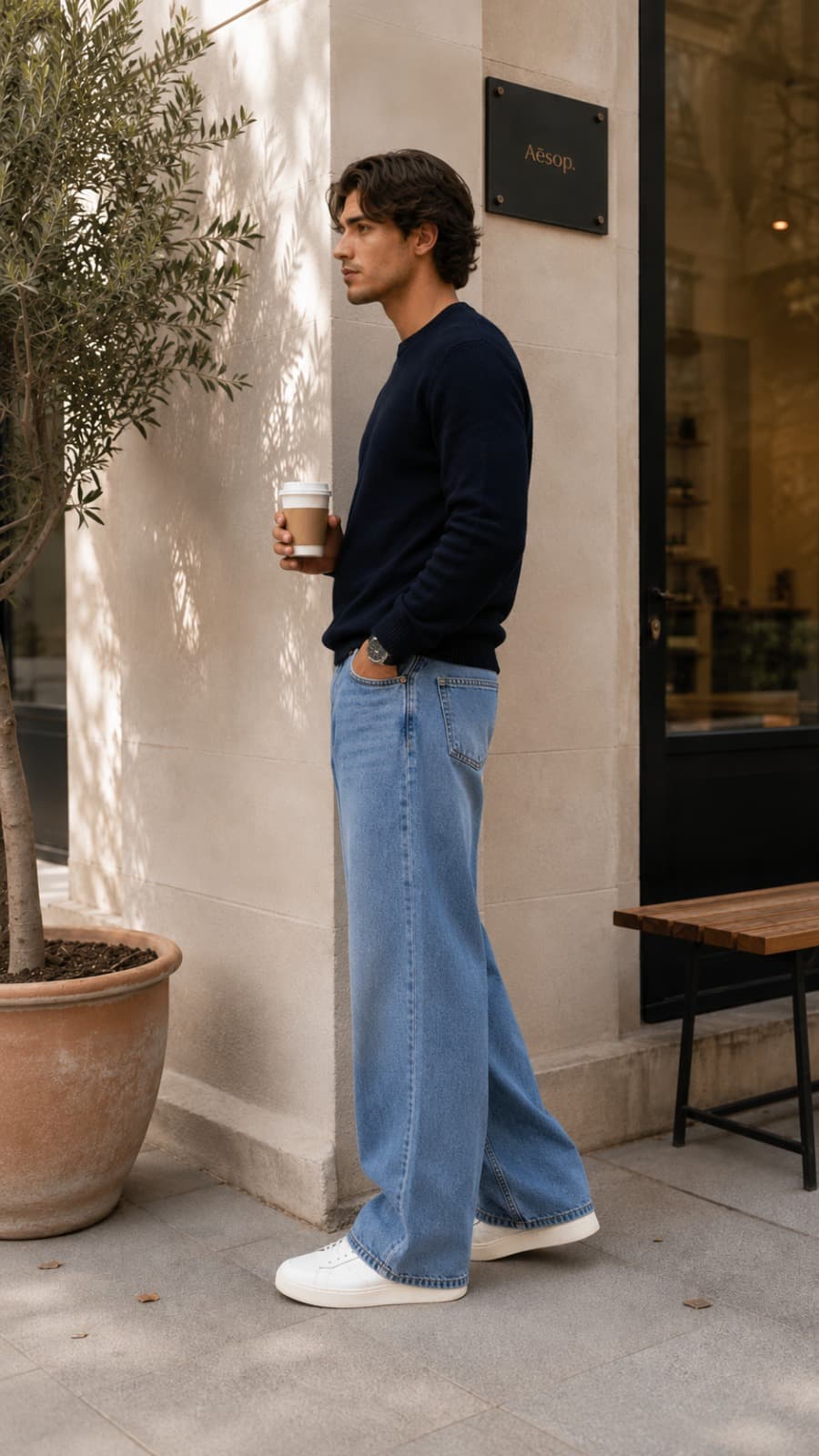 Skyline Light Blue Baggy Wide Leg Jeans - side view