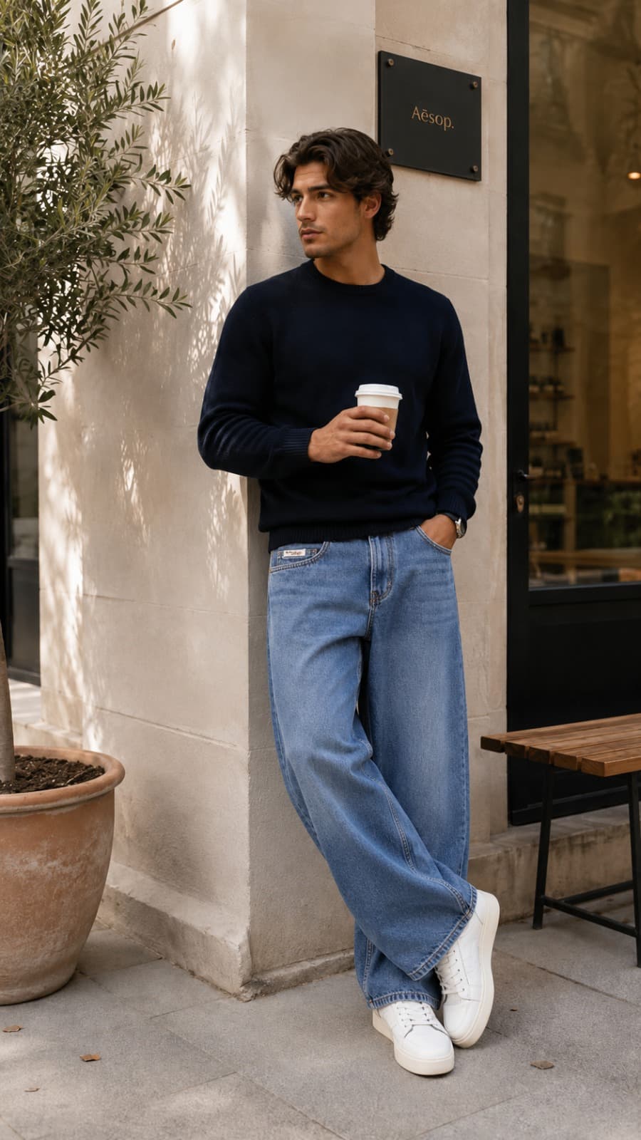 Skyline Light Blue Baggy Wide Leg Jeans - fabric detail