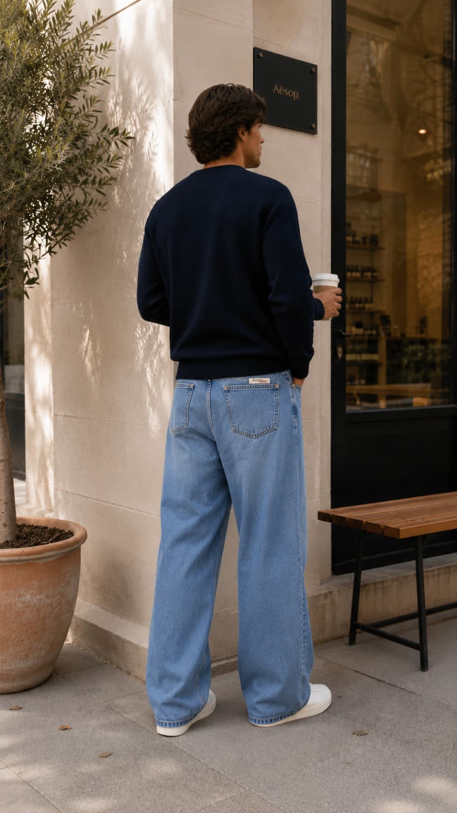 Skyline Light Blue Baggy Wide Leg Jeans - back view