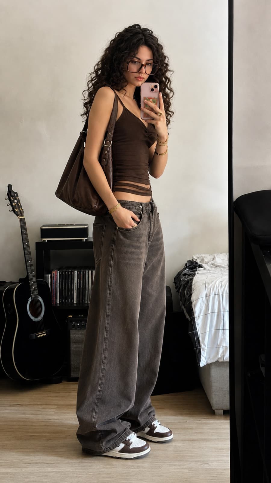 Charcoal Grey High Waist Baggy Wide Leg Jeans - fabric detail
