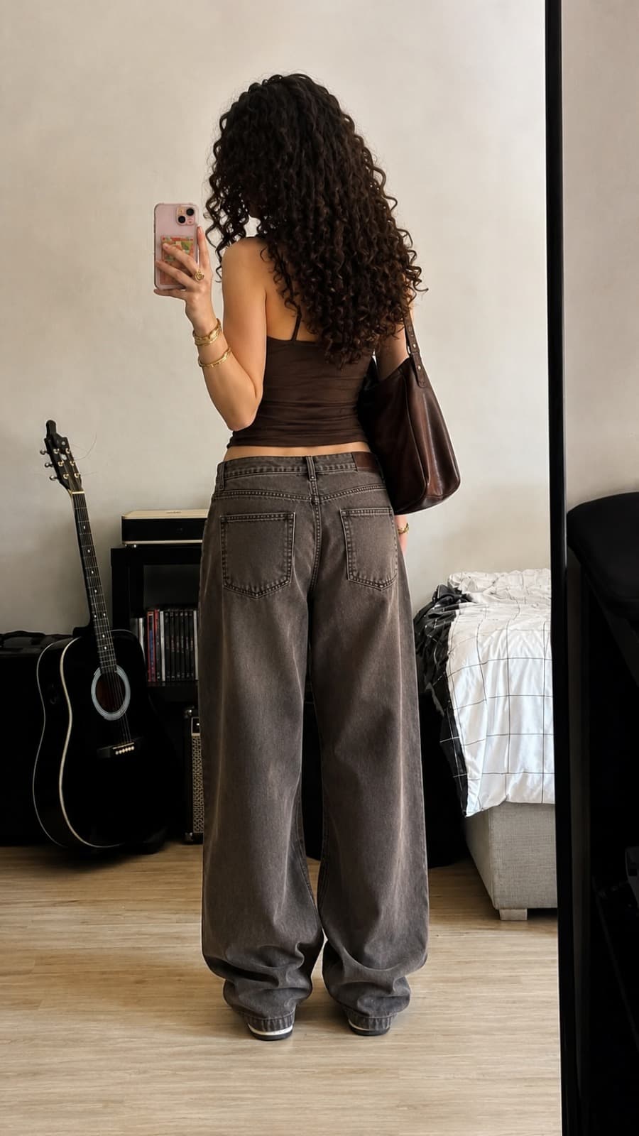Charcoal Grey High Waist Baggy Wide Leg Jeans - side view