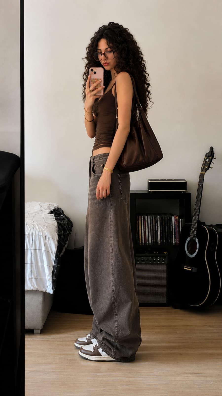 Charcoal Grey High Waist Baggy Wide Leg Jeans - back view