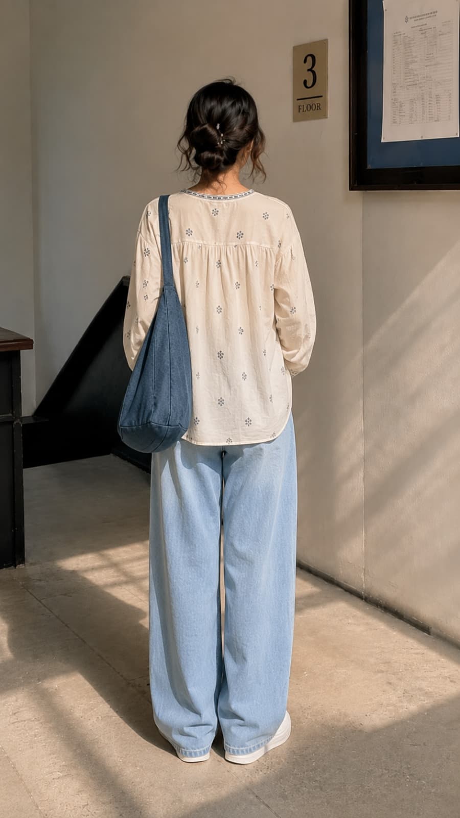 Meadow Floral Embroidered High Waist Wide Leg Jeans - front view