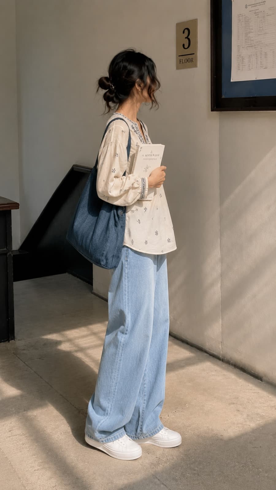 Meadow Floral Embroidered High Waist Wide Leg Jeans - side view