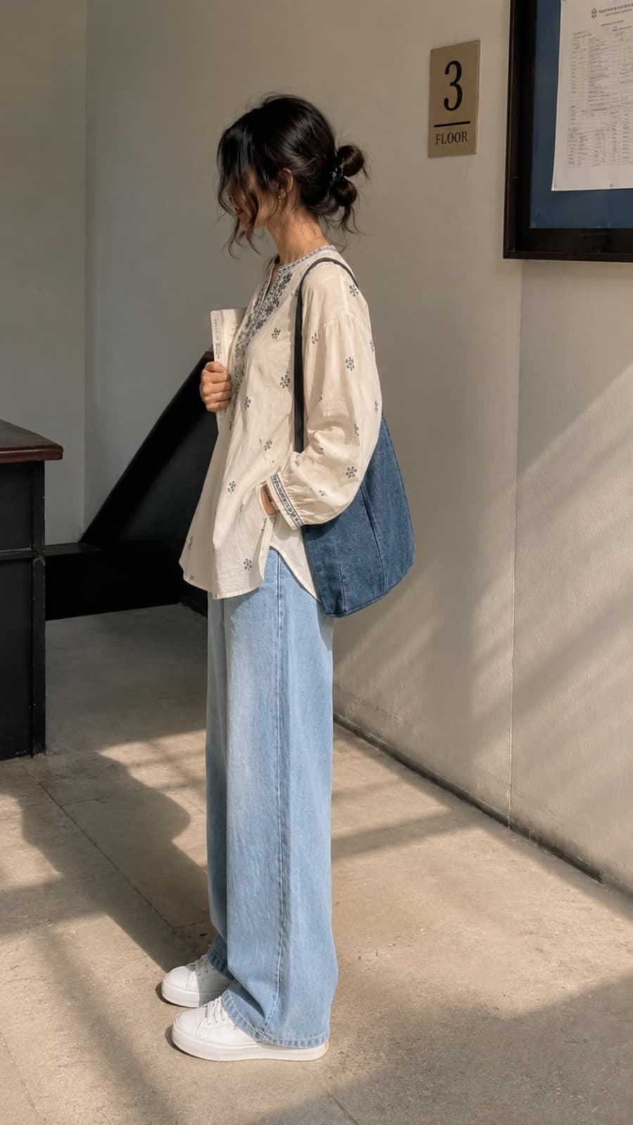 Meadow Floral Embroidered High Waist Wide Leg Jeans - back view