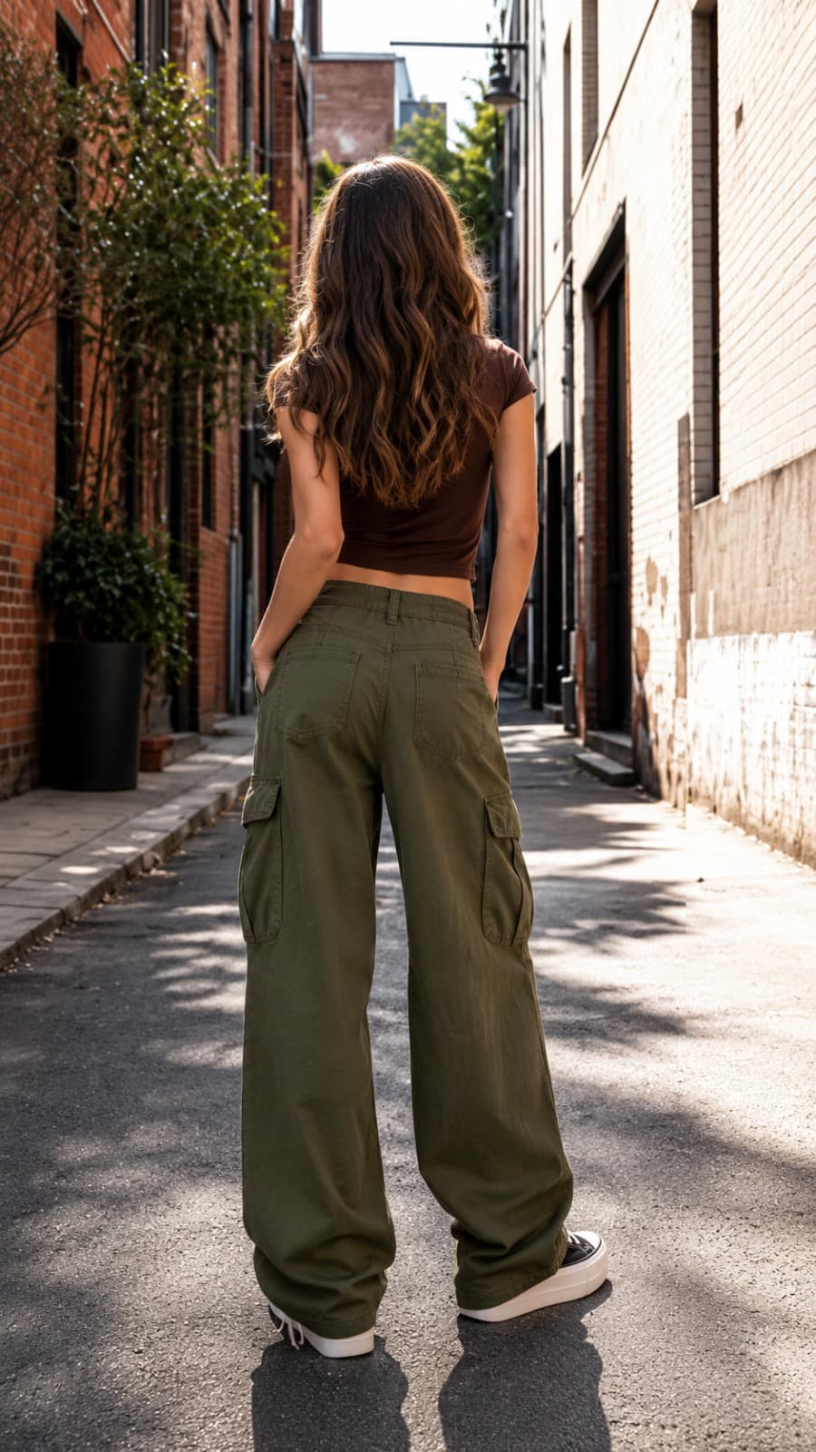 Forest Olive Green High Waist Relaxed Cargo Pants - fabric detail