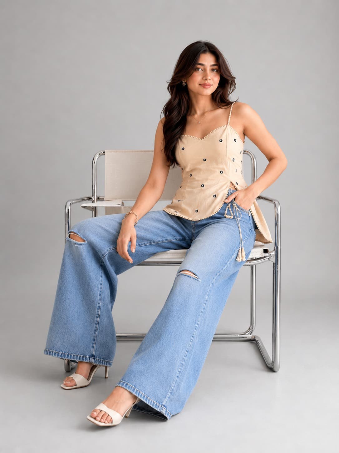 Ice Rip Blue High Waist Distressed Wide Leg Jeans - side view