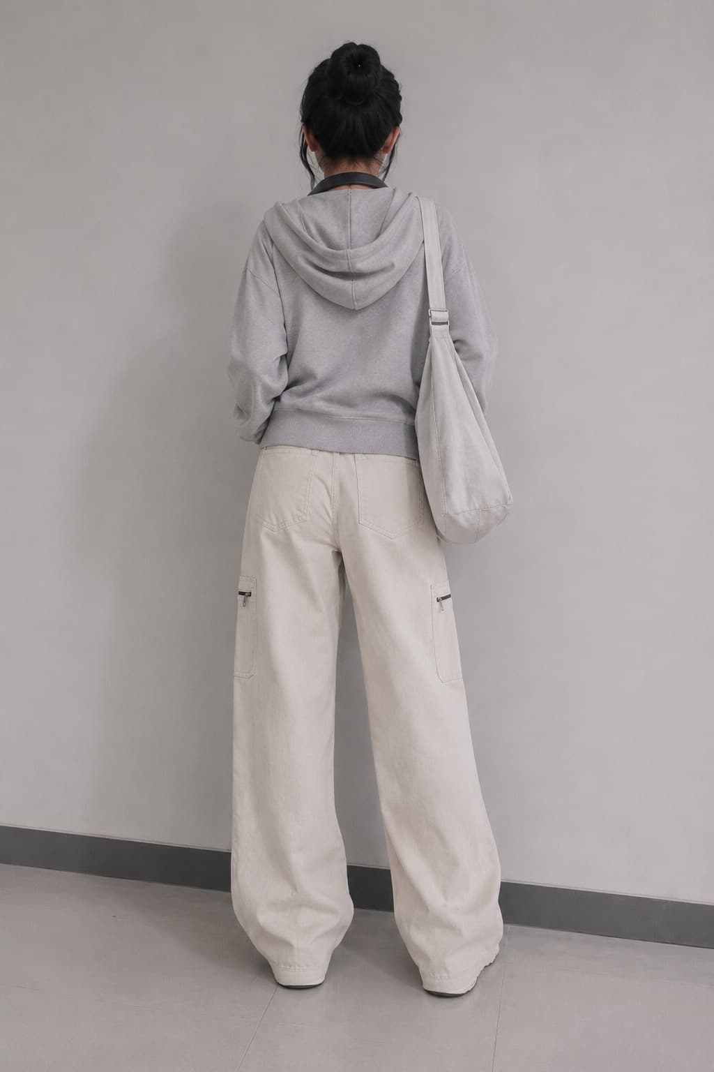 Ivory Utility High Waist Cargo Wide Leg Jeans - fabric detail
