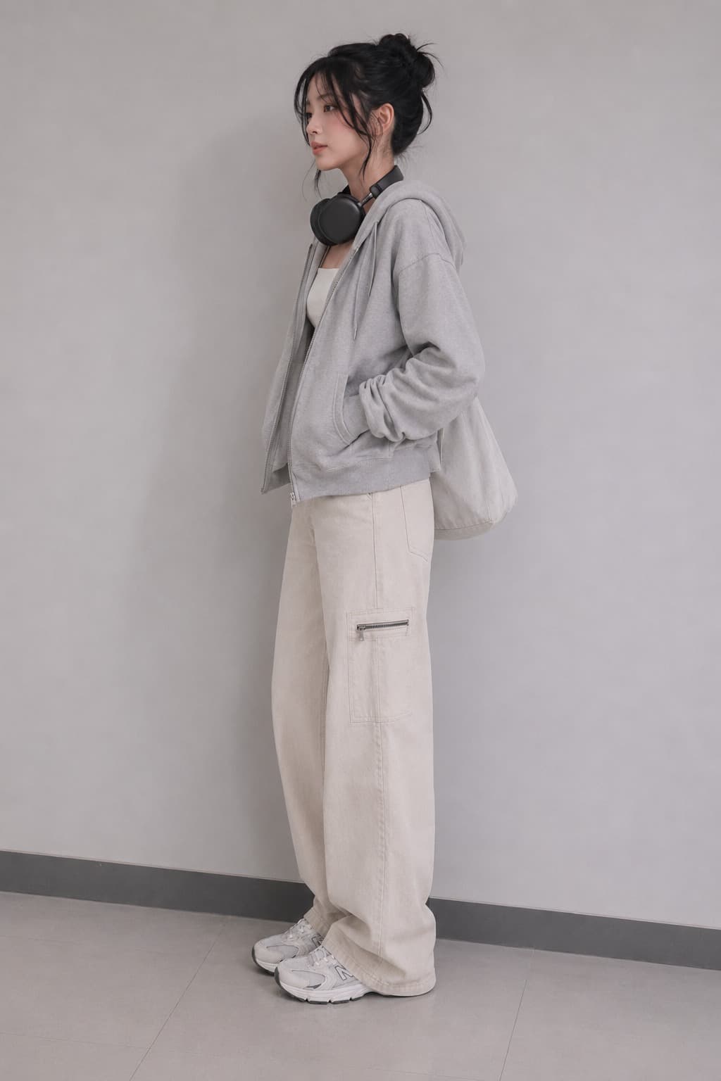 Ivory Utility High Waist Cargo Wide Leg Jeans - back view