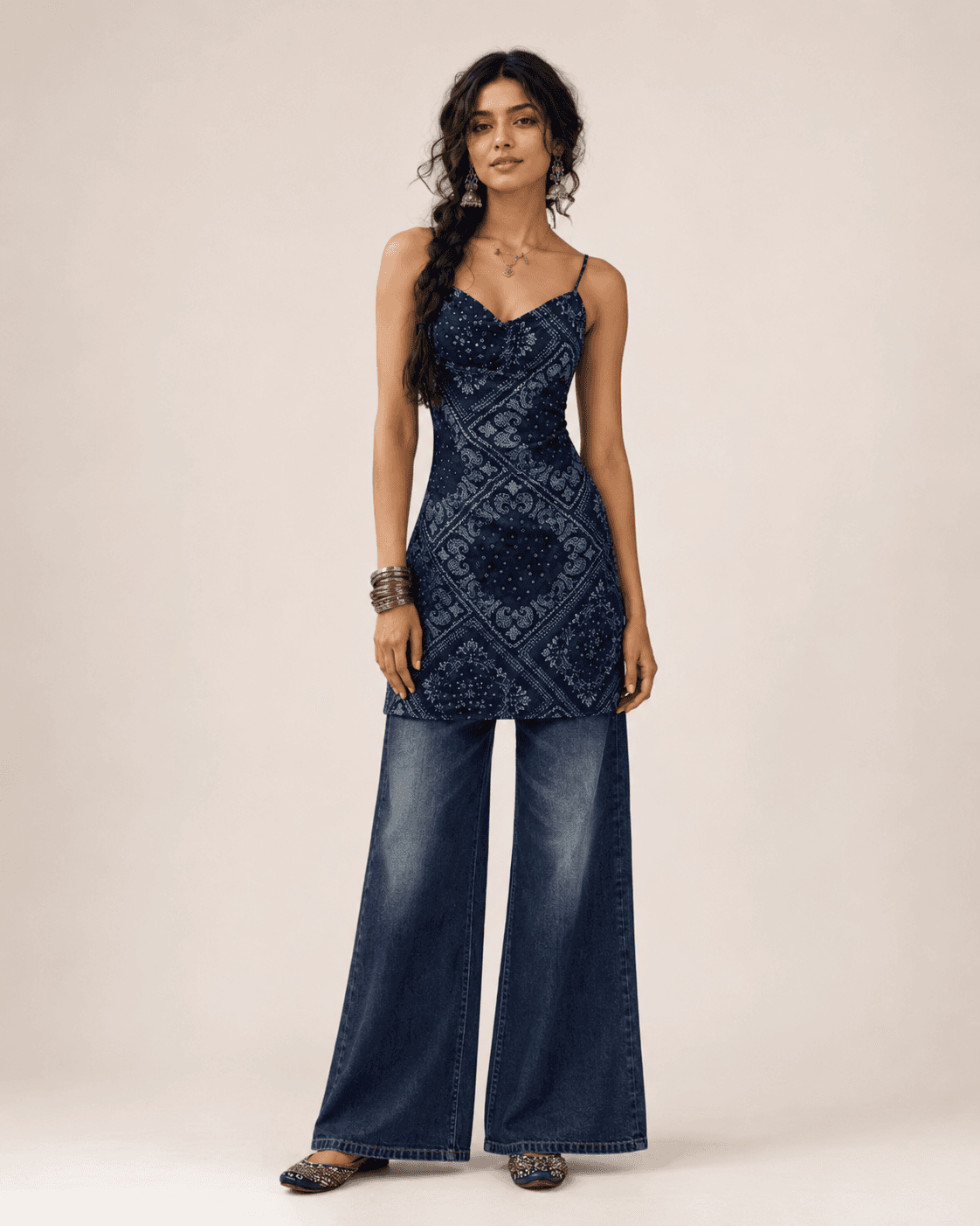 Midnight Indigo Dark Blue High Waist Wide Leg Jeans - front view