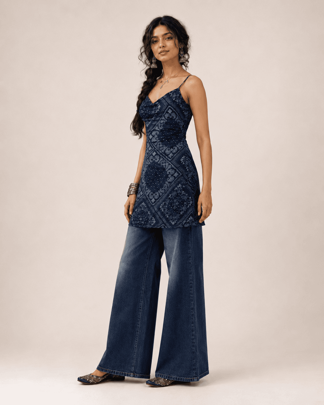 Midnight Indigo Dark Blue High Waist Wide Leg Jeans - side view