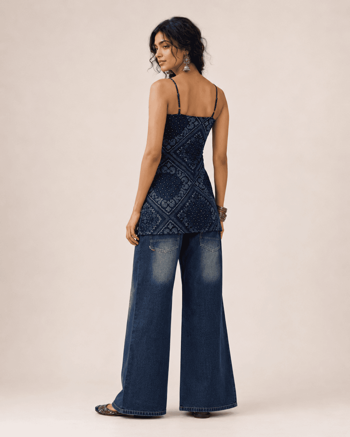 Midnight Indigo Dark Blue High Waist Wide Leg Jeans - fabric detail