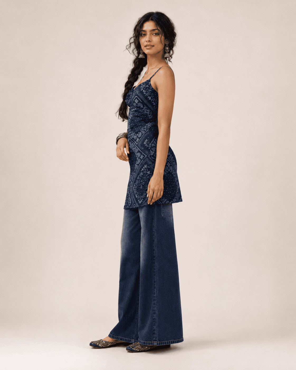 Midnight Indigo Dark Blue High Waist Wide Leg Jeans - back view