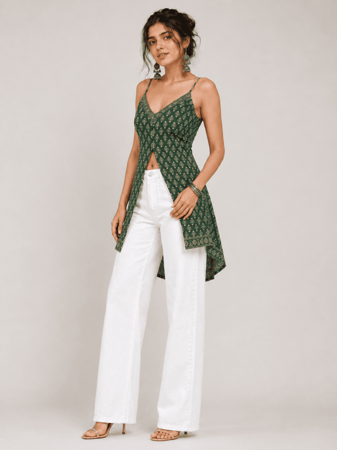 Pearl White High Waist Wide Leg Jeans - front view