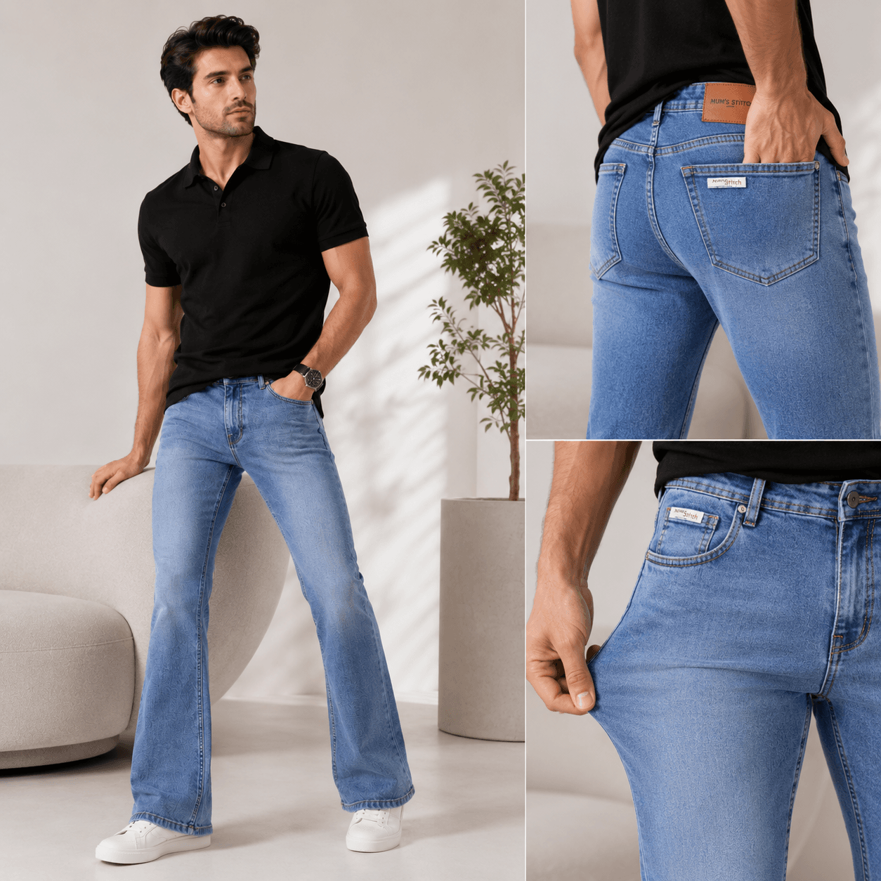 Soft Blue Casual Fit Straight Leg Jeans - view 2