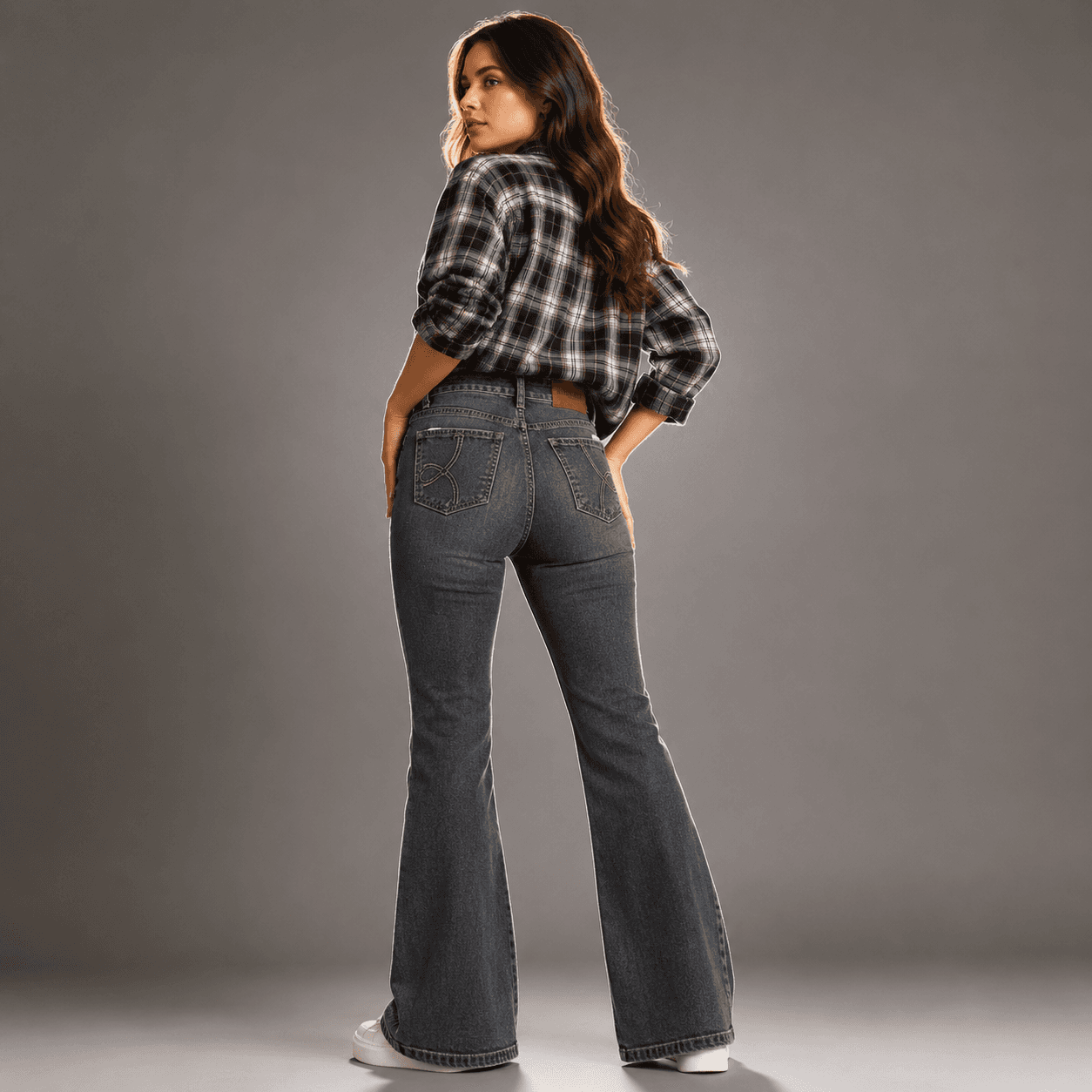 Graphite Grey High Waist Bootcut Jeans - front view