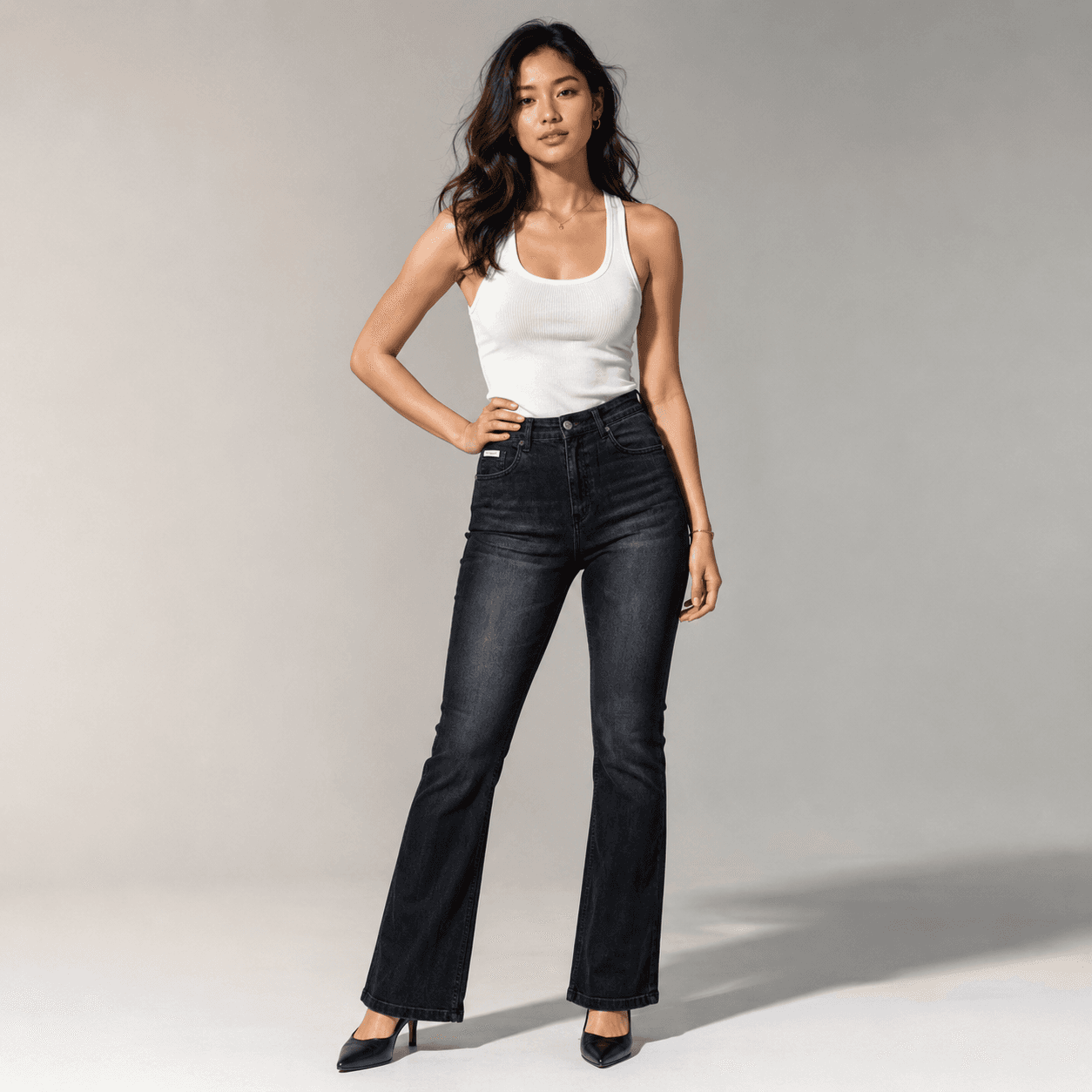 Midnight Flare Black High Waist Bootcut Jeans - front view