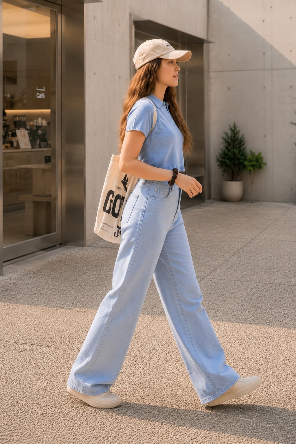 Mist Blue High Waist Wide Leg Jeans - front view