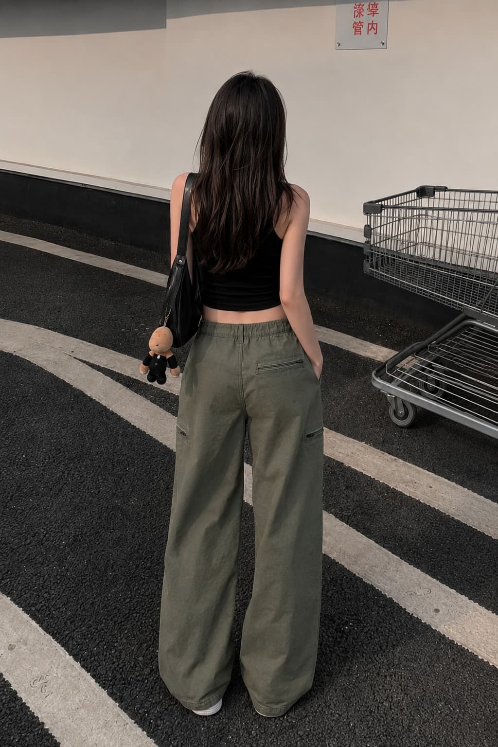 Olive Terrain Green High Waist Cargo Wide Leg Jeans - side view